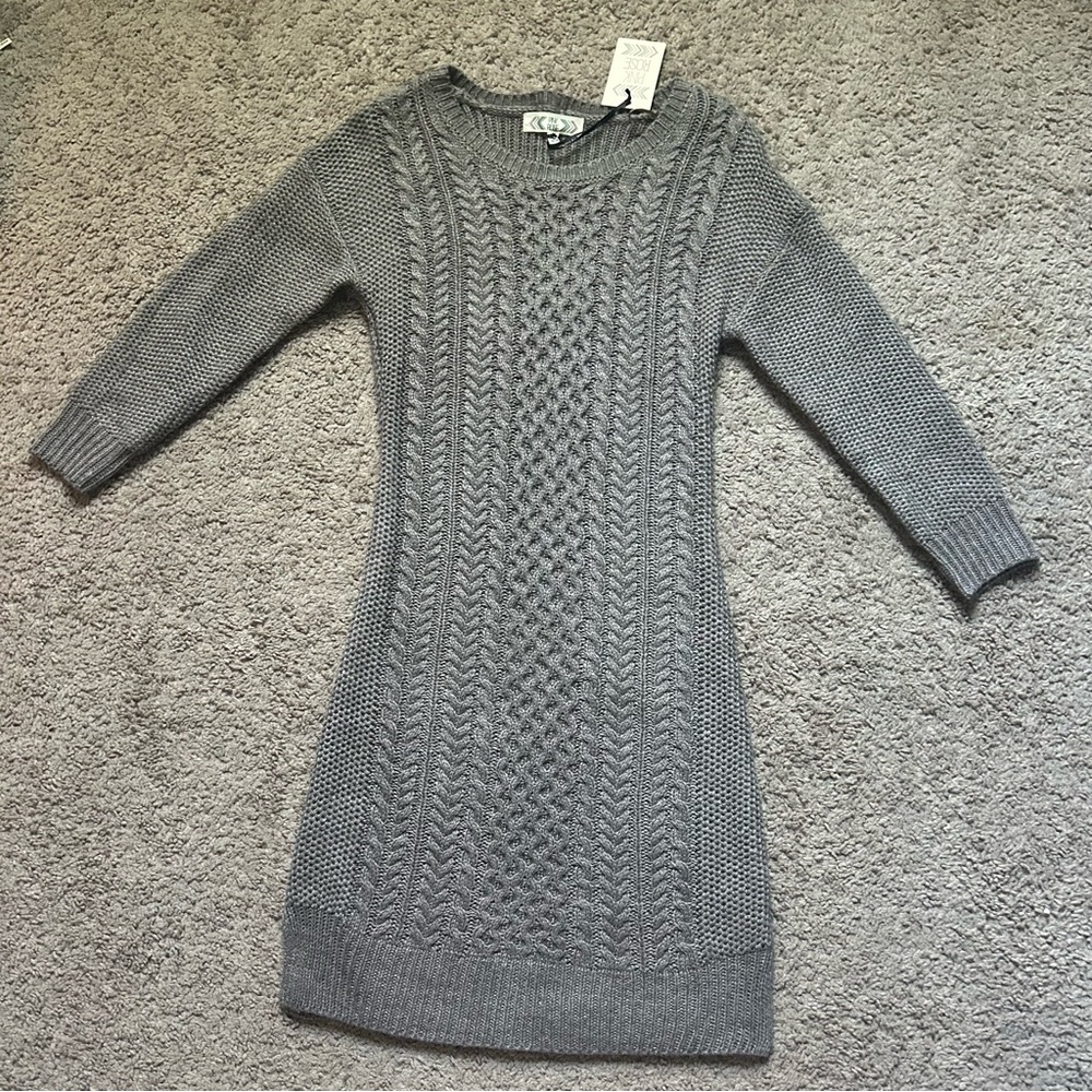 NWT Pink Rose Tan Mocha Bisque Cable Knit Sweater Dress Back Zipper Medium